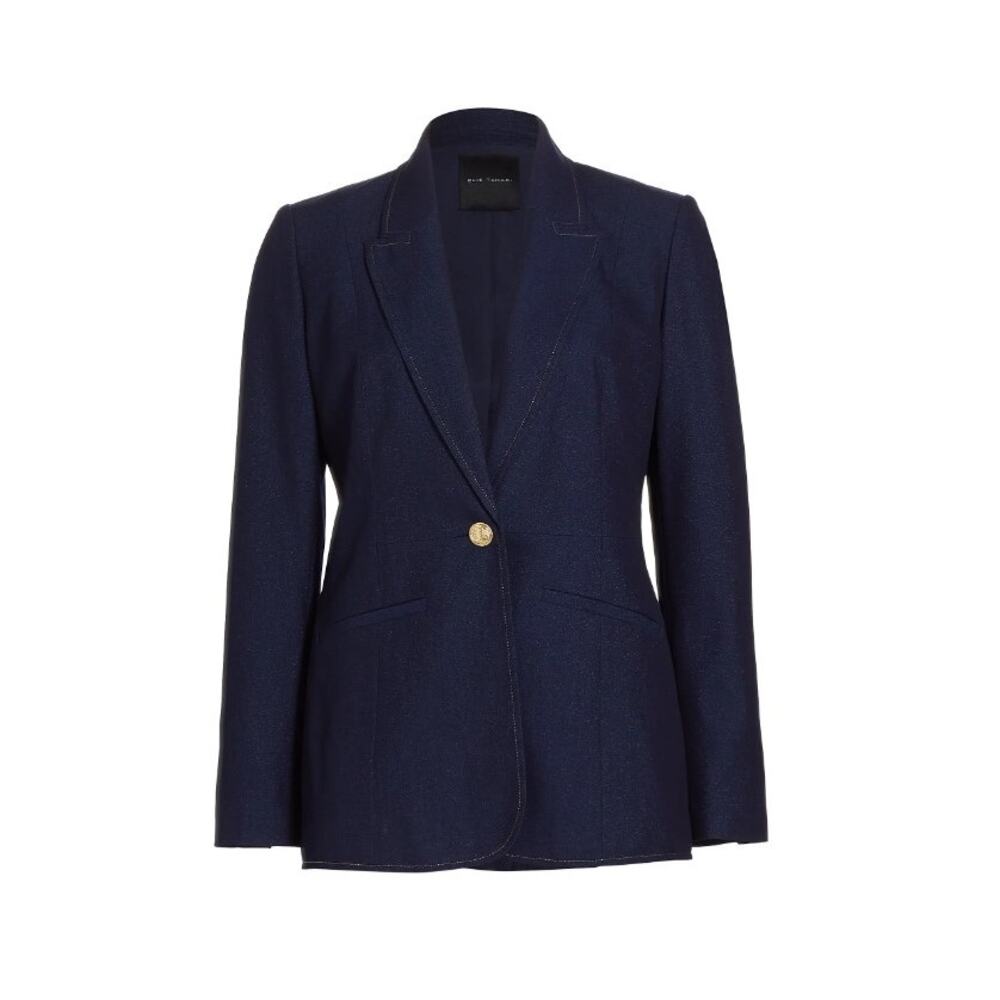 ELIE TAHARI dark navy blue denim touch single button Gavi Twill blazer jacket
